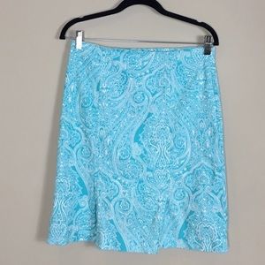 Talbots turquoise paisley mid-length pencil skirt